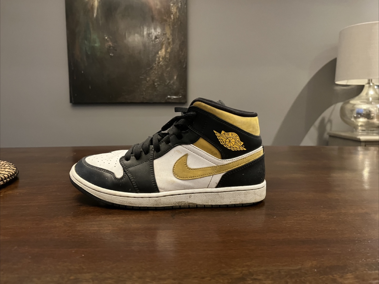 Air Jordan 1 Mid Black yellow white Sneakers - photo 2