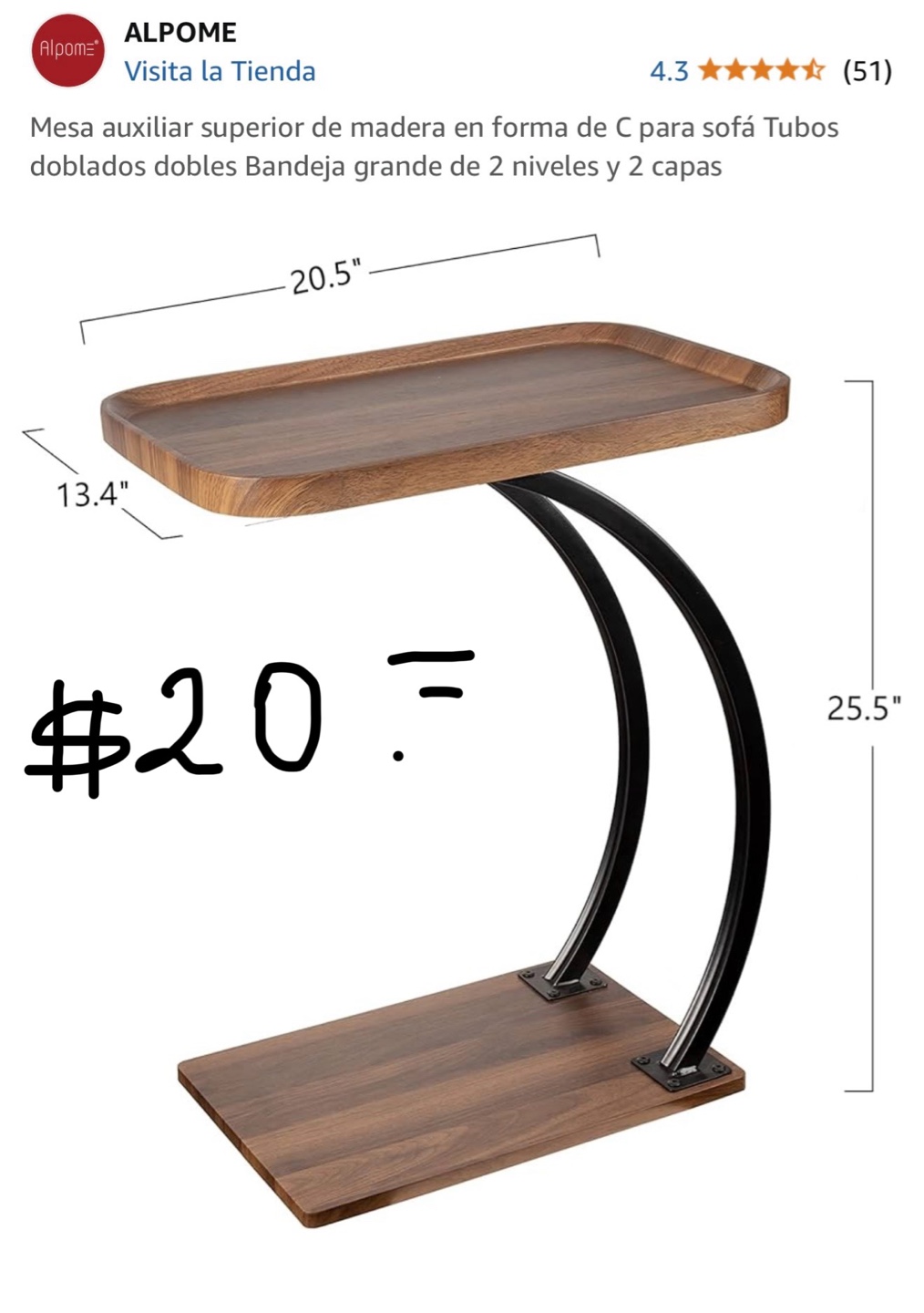 ALPOME C-Shaped Side End Table