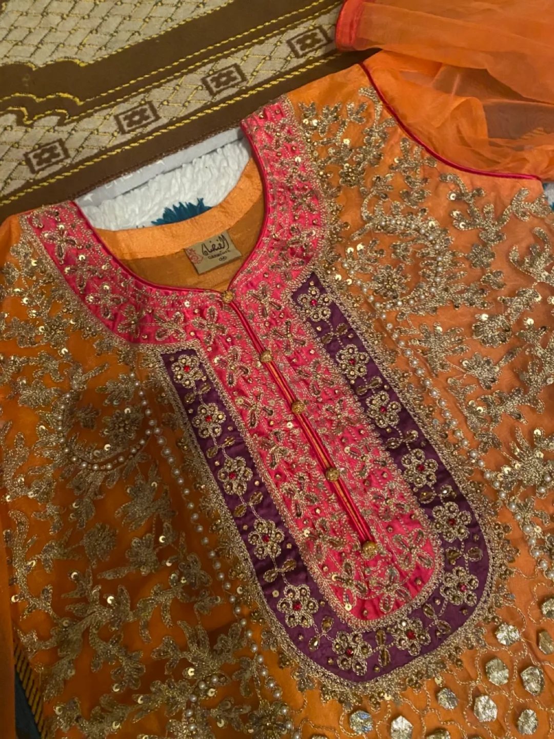 Gorgeous Orange and Pink Pakistani dress thumbnail
