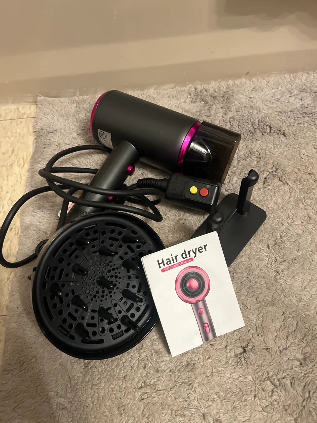 Pink and Black Hair Dryer with Concentrator thumbnail