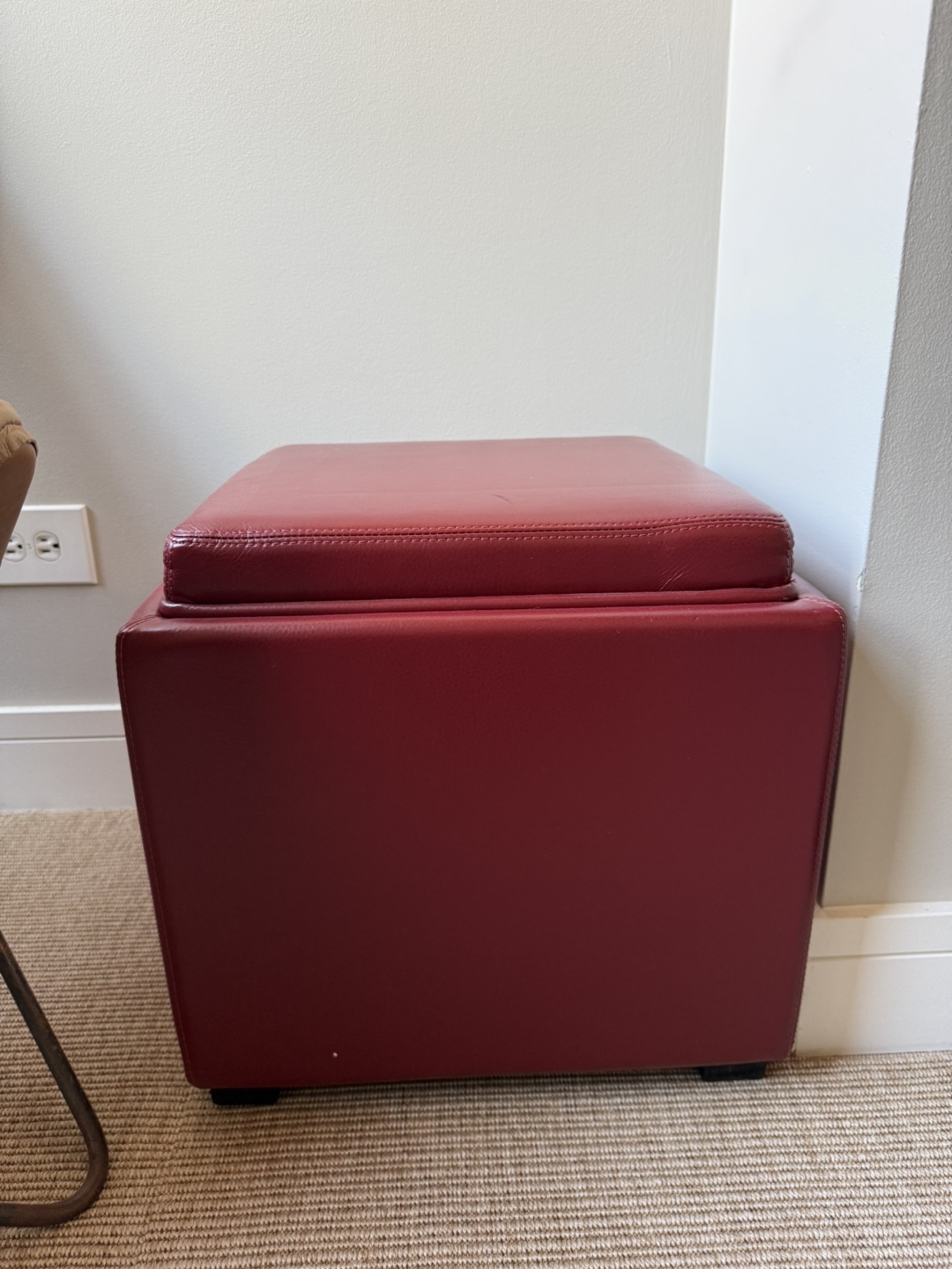 Red Leather Storage Ottoman