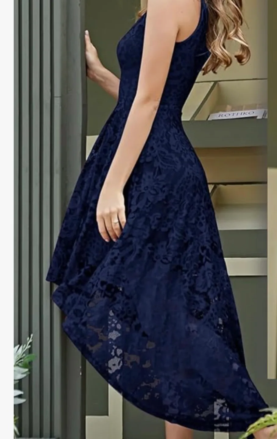 Navy Blue Lace High-Low Halter Dress image indicator(3)