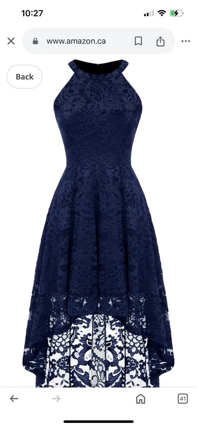 Navy Blue Lace High-Low Halter Dress image indicator(5)