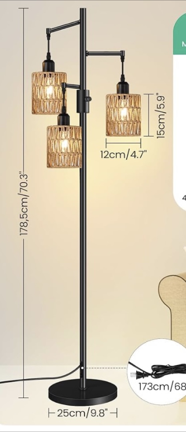 Triple-Light Floor Lamp with Rattan Shades - photo 2