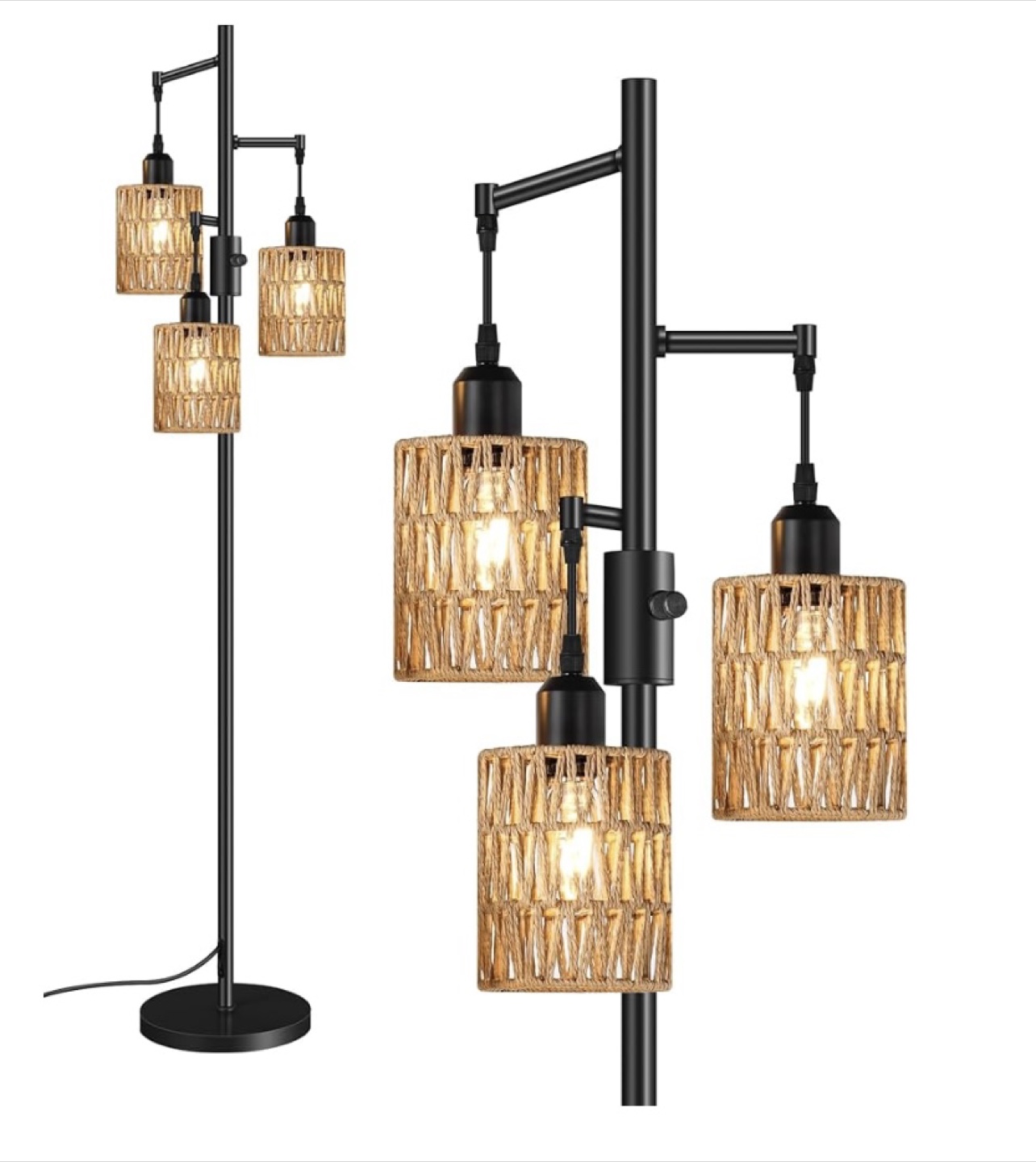 Triple-Light Floor Lamp with Rattan Shades