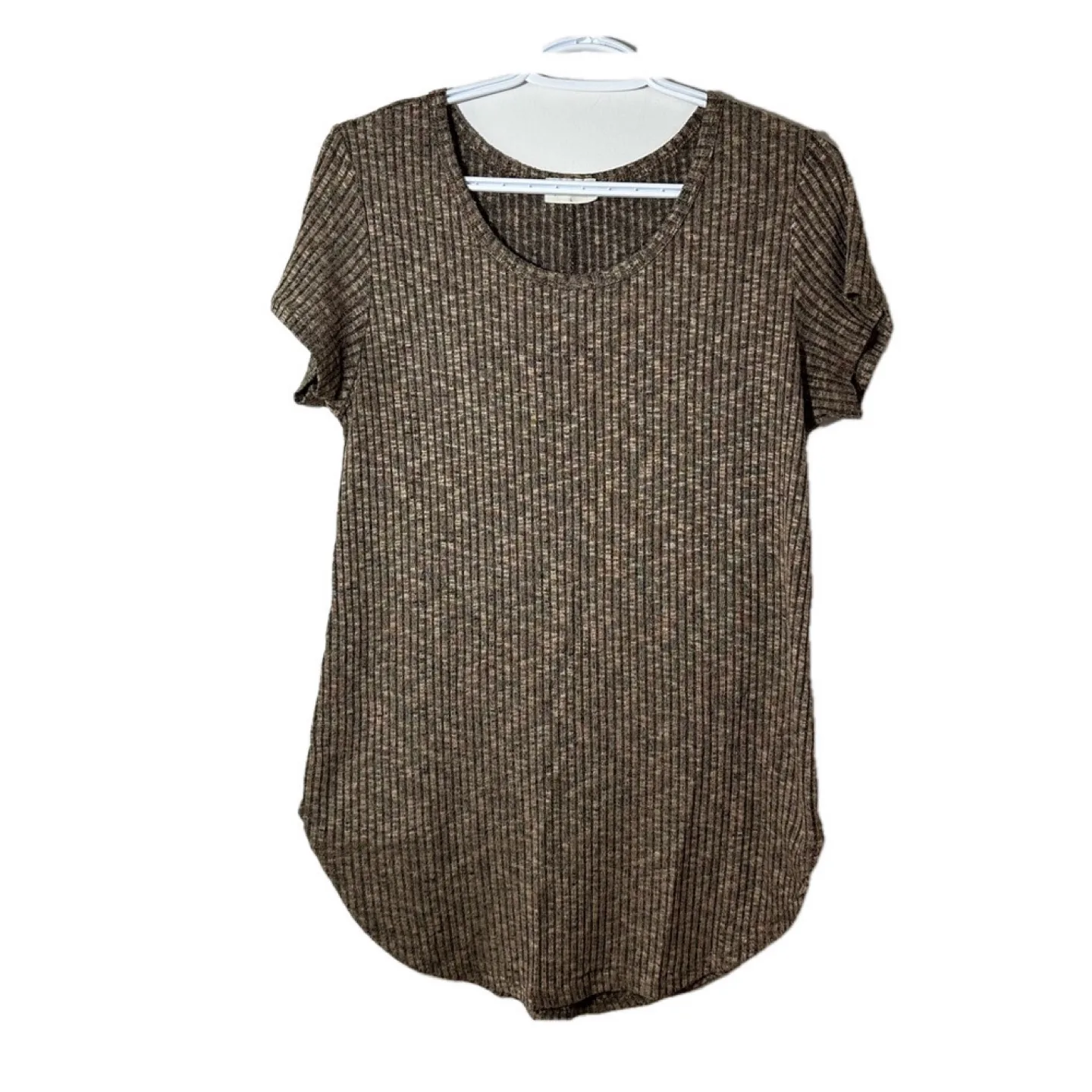 Free Kisses Brown Ribbed Tunic Top Size L thumbnail