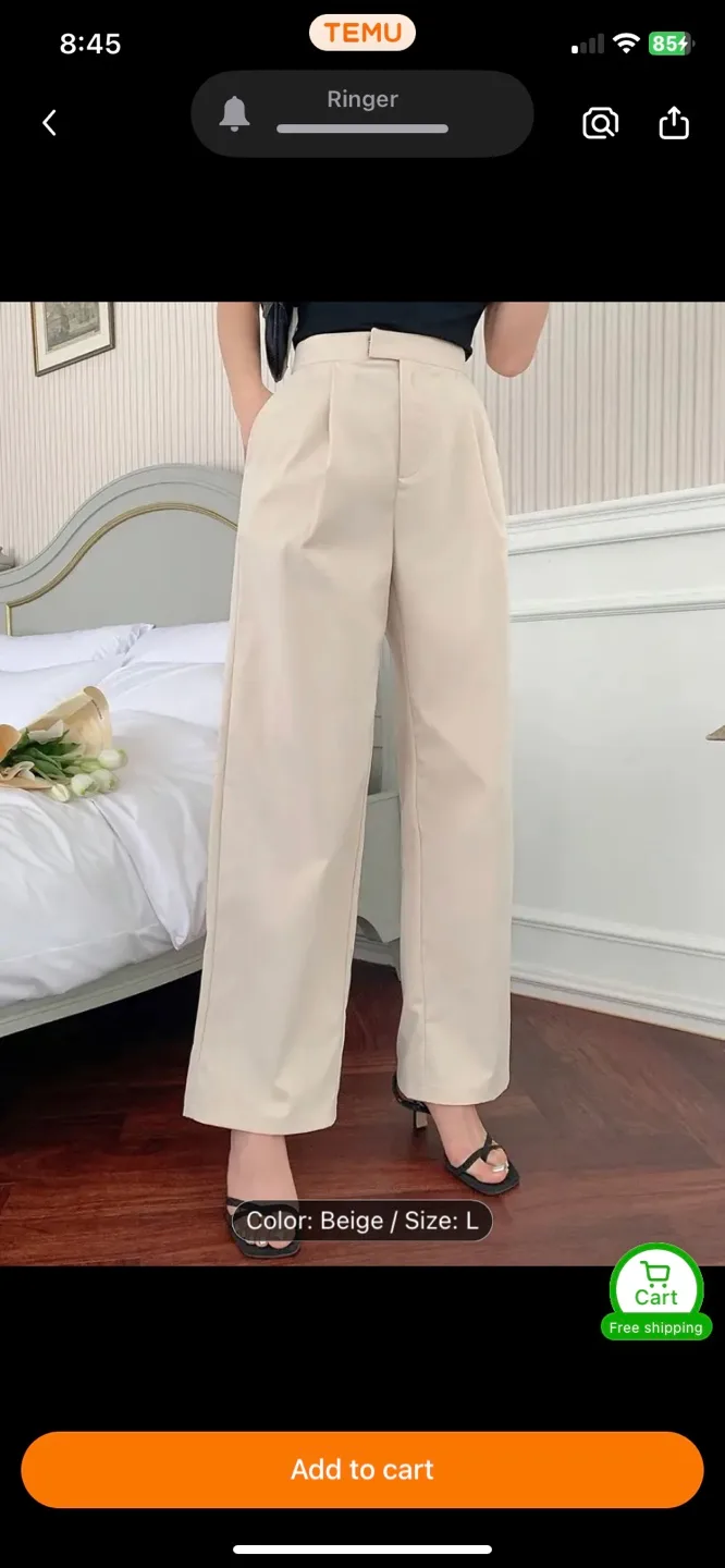 Women's Beige High-Waisted Wide Leg Trousers thumbnail