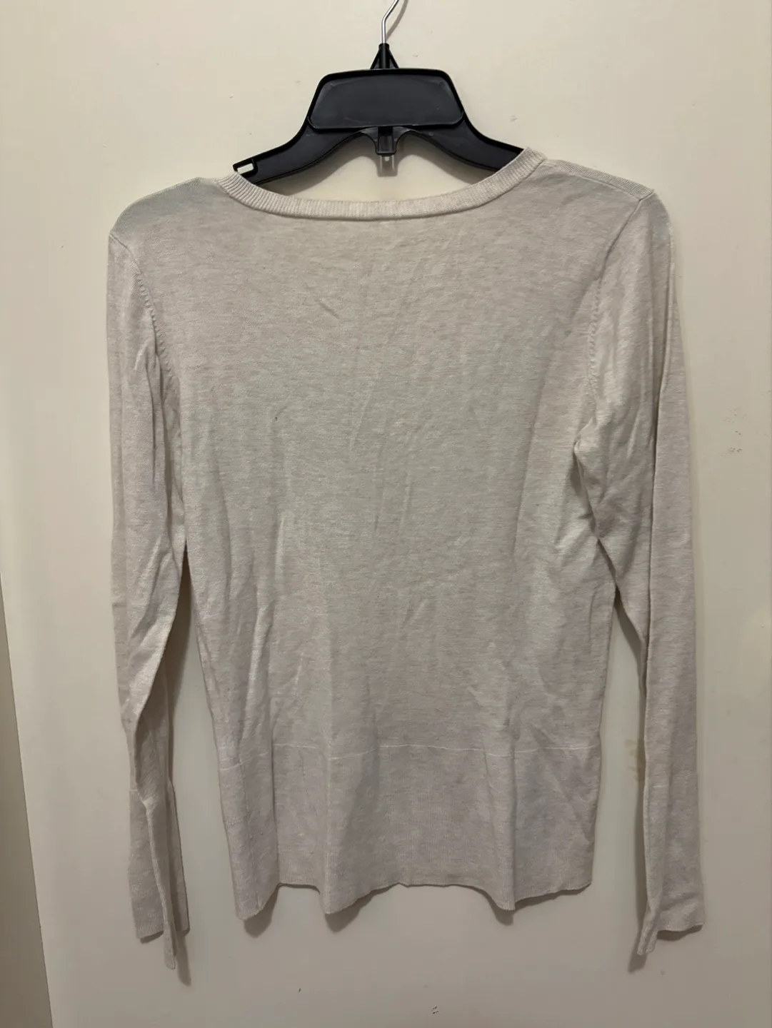 Beige V Neck Long Sleeve Knit Sweater - M image indicator(2)