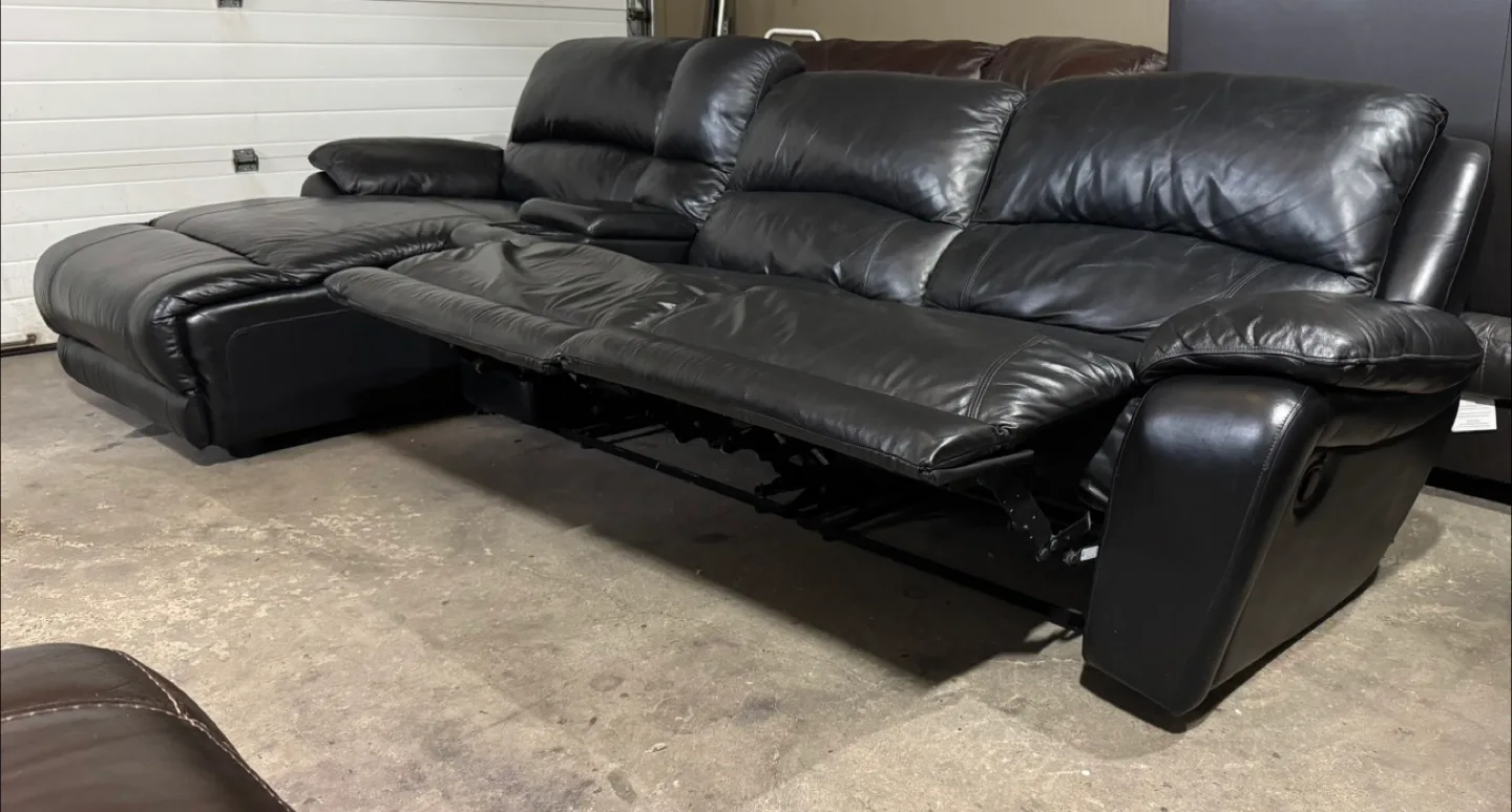 Black Leather Reclining Sectional with Chaise Lounge