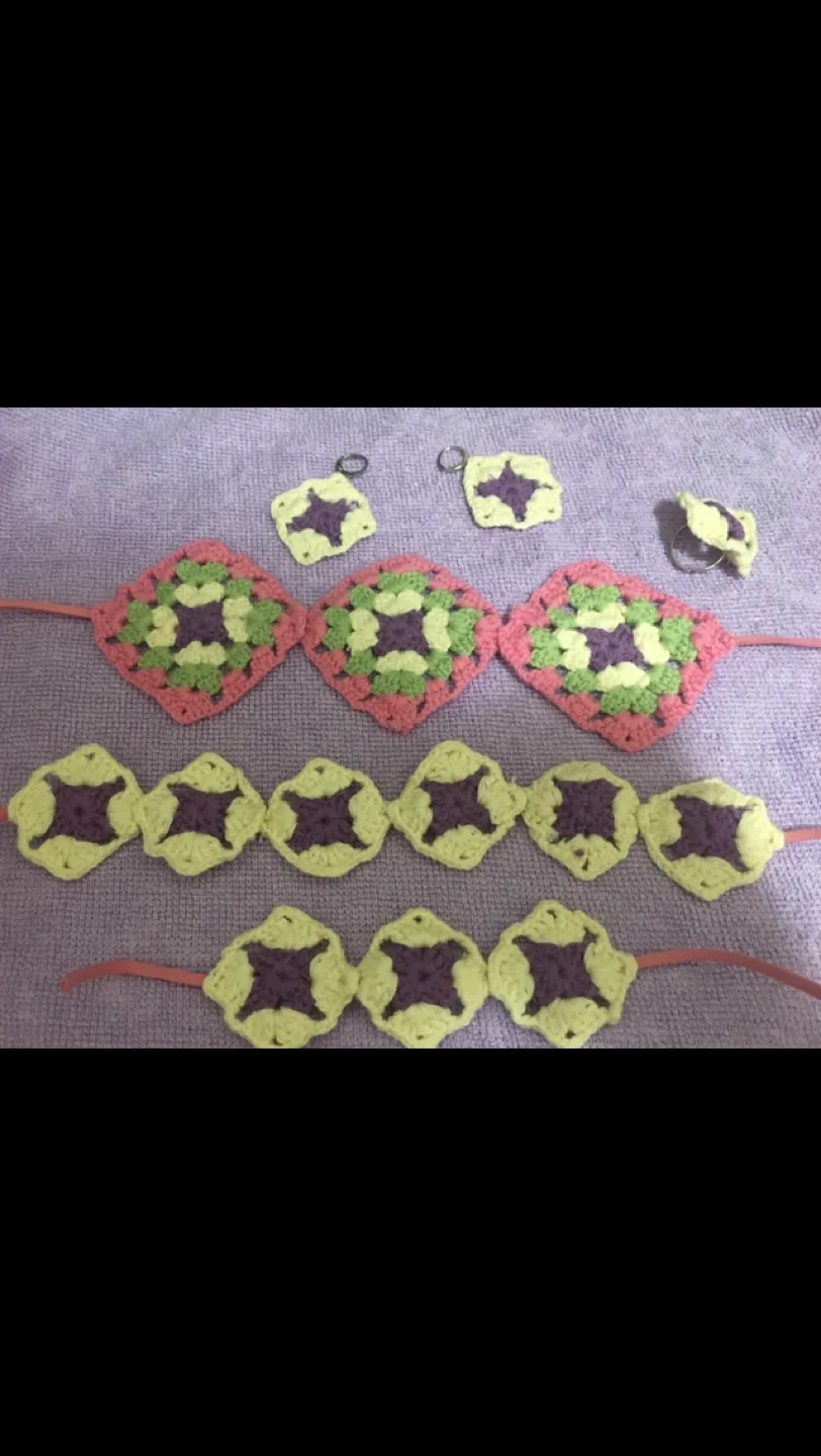 Handmade Crochet Granny Square Bracelets and Keychains image indicator(2)
