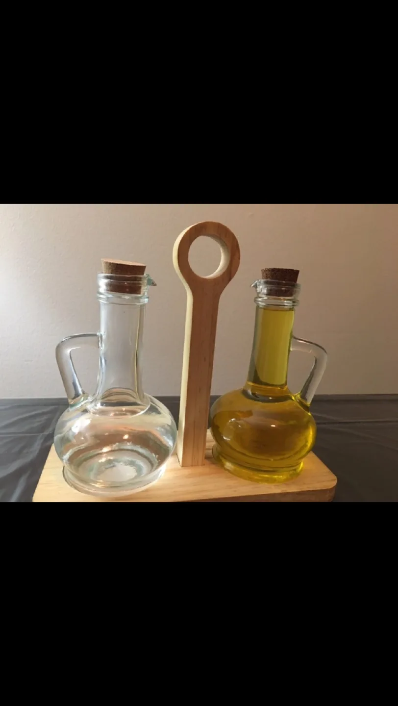 Oil and Vinegar Cruets Set with Wooden Stand thumbnail