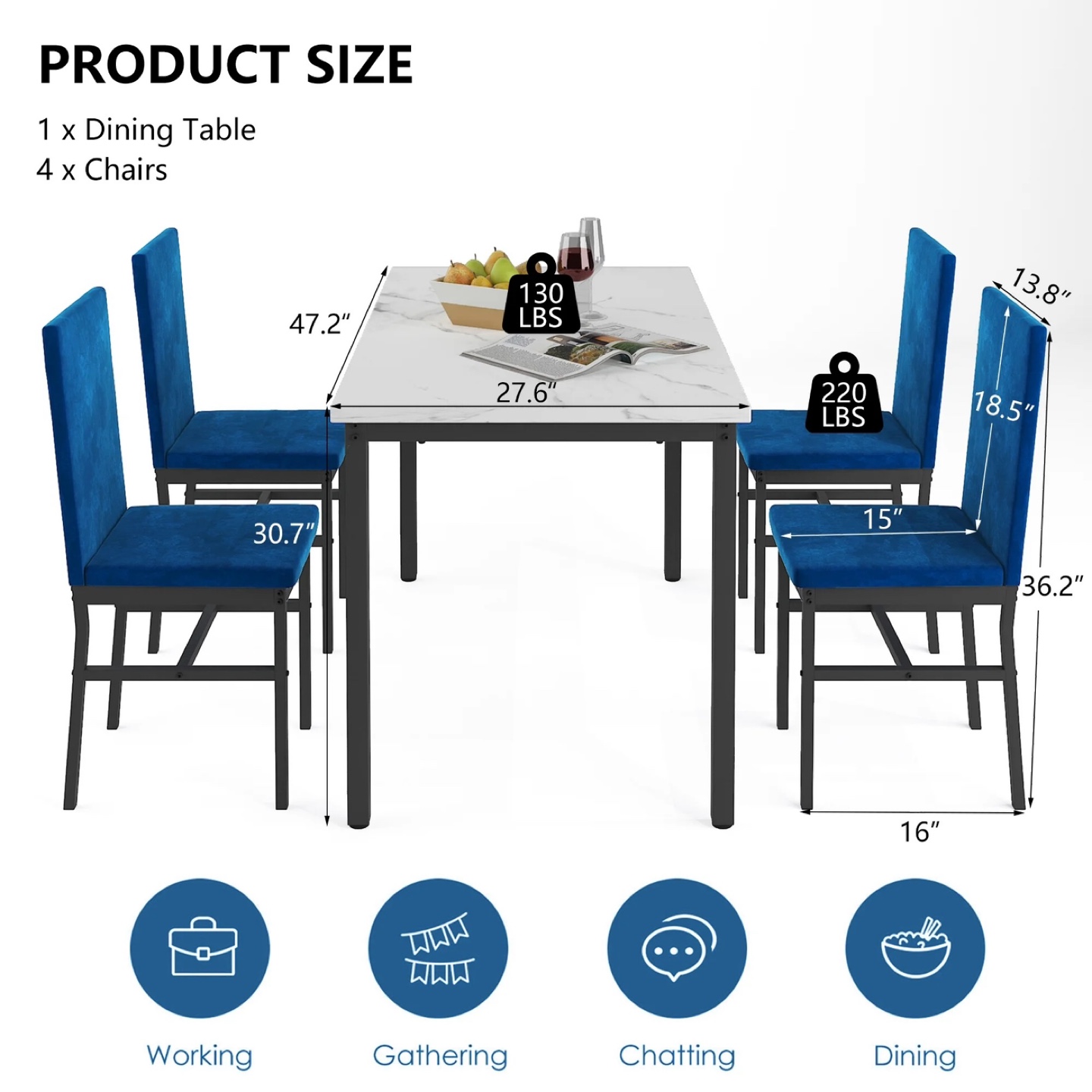 Dining Table with 4 Velvet Chairs - photo 3