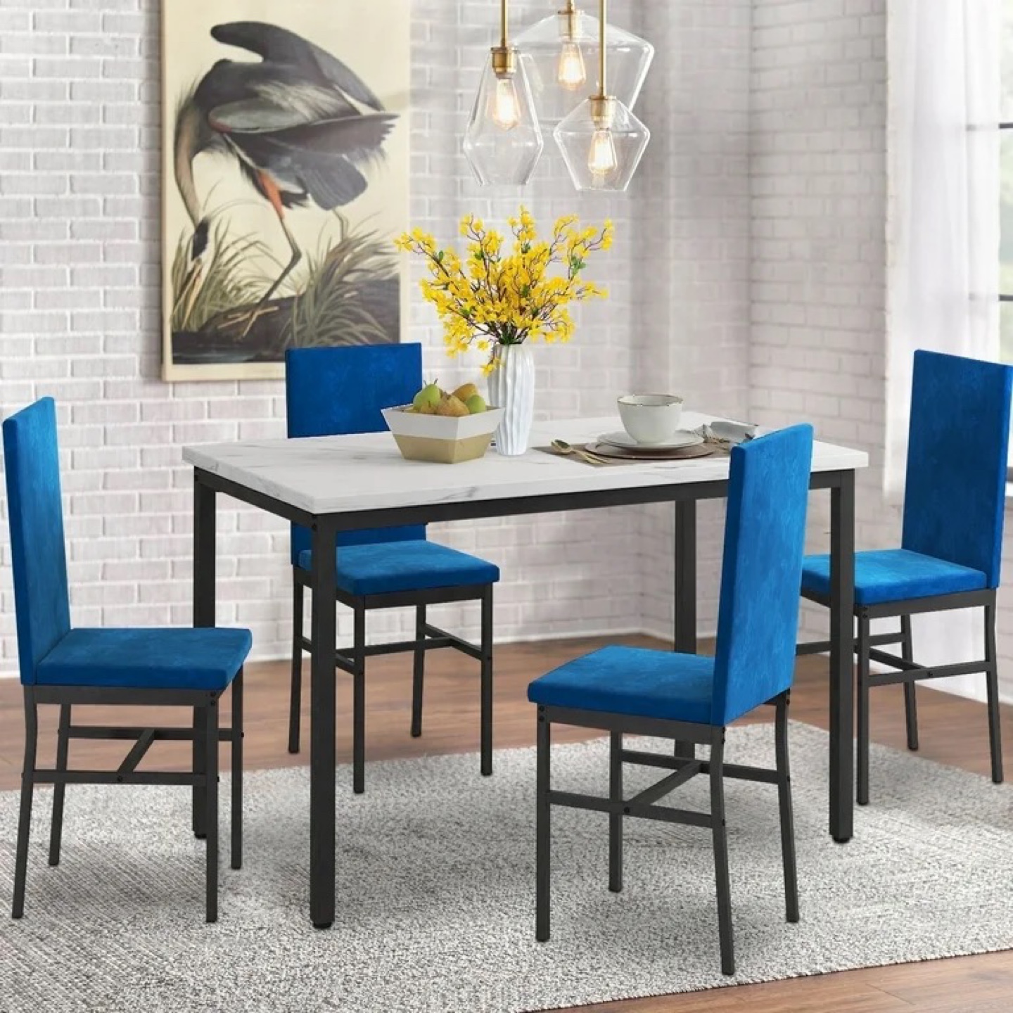 Dining Table with 4 Velvet Chairs - photo 2