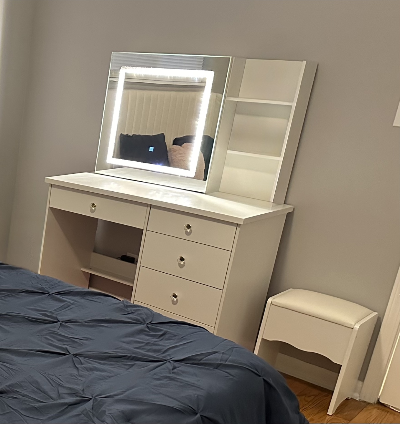 Vanity Desk with Sliding Lighted Mirror