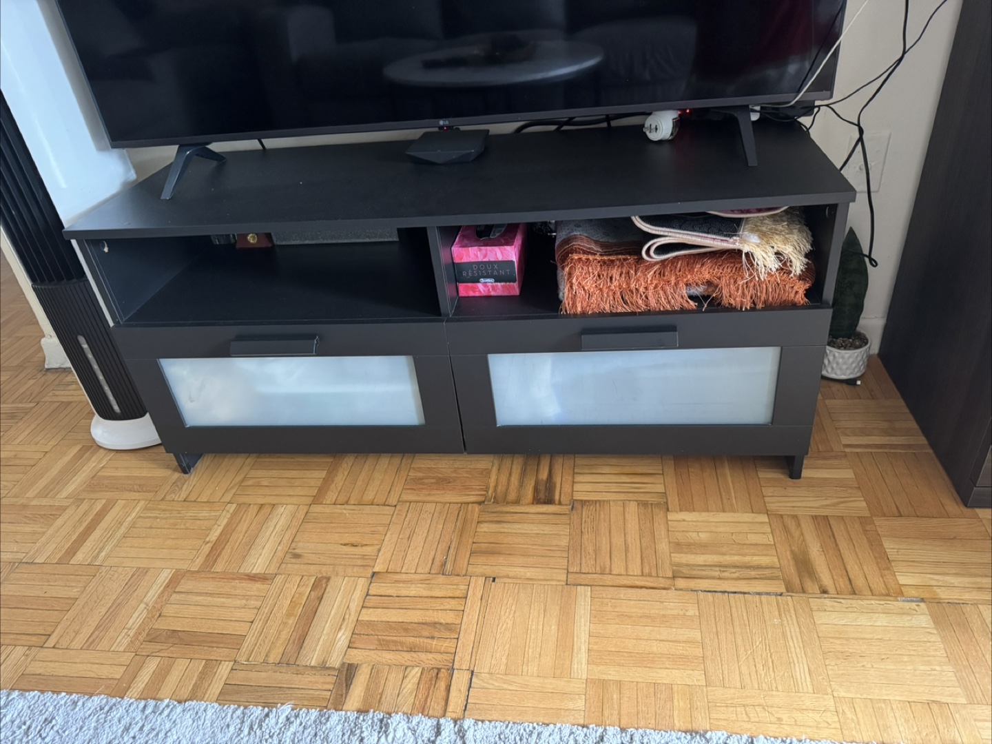 Black TV Stand with Two Drawers