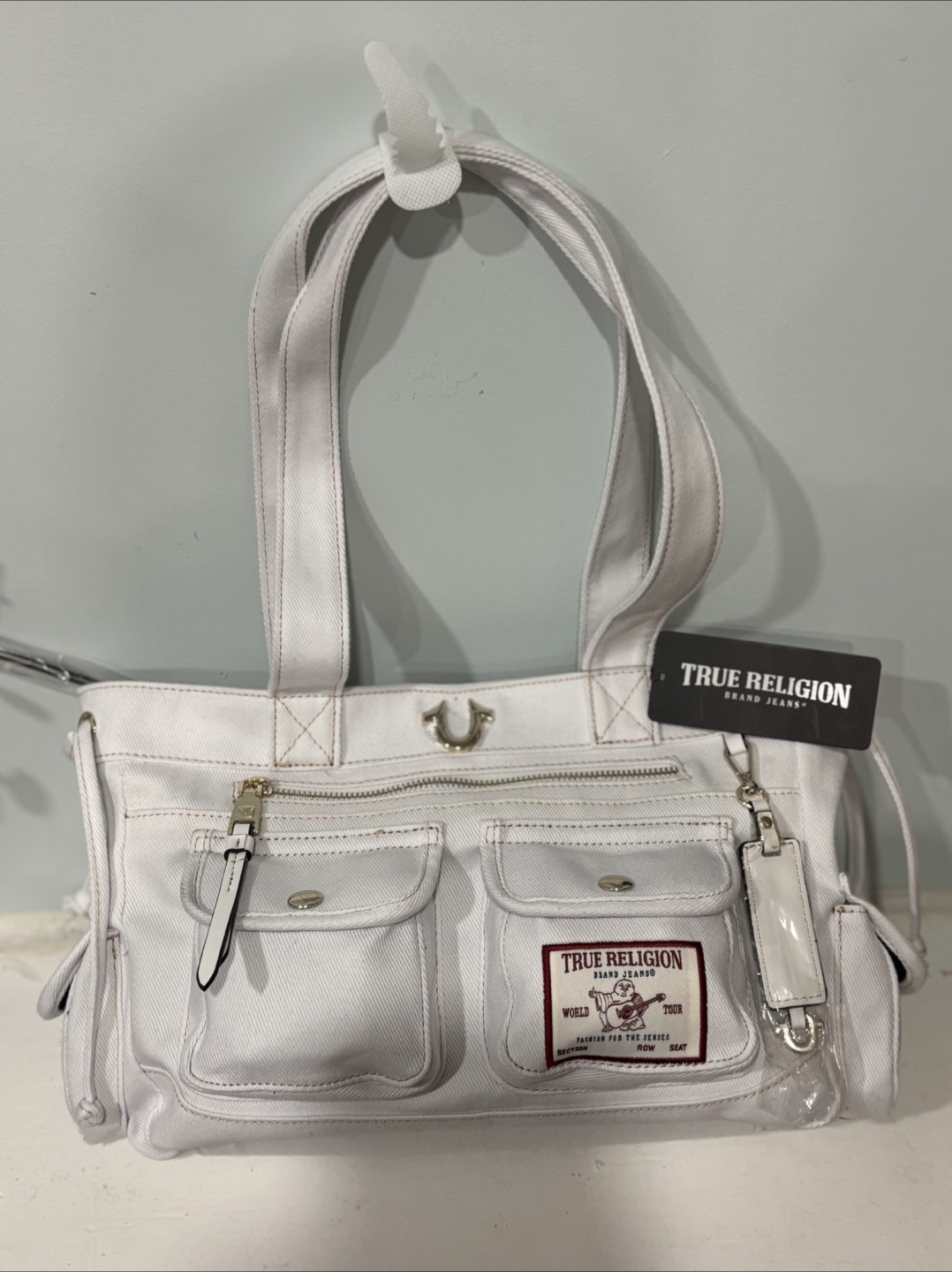True Religion Brand Jeans White Tote Bag