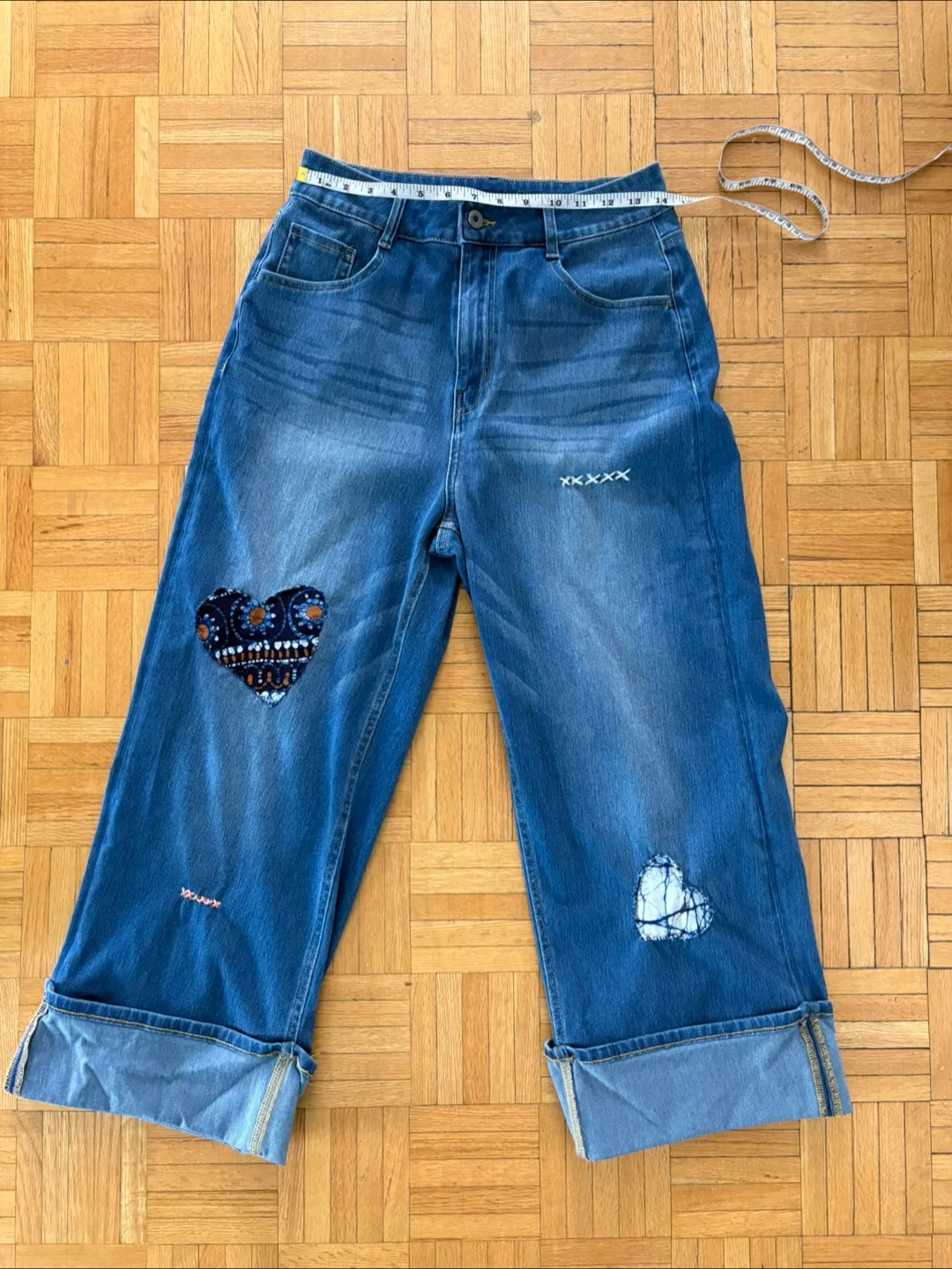 Unique Cropped Jeans with Heart Patches thumbnail