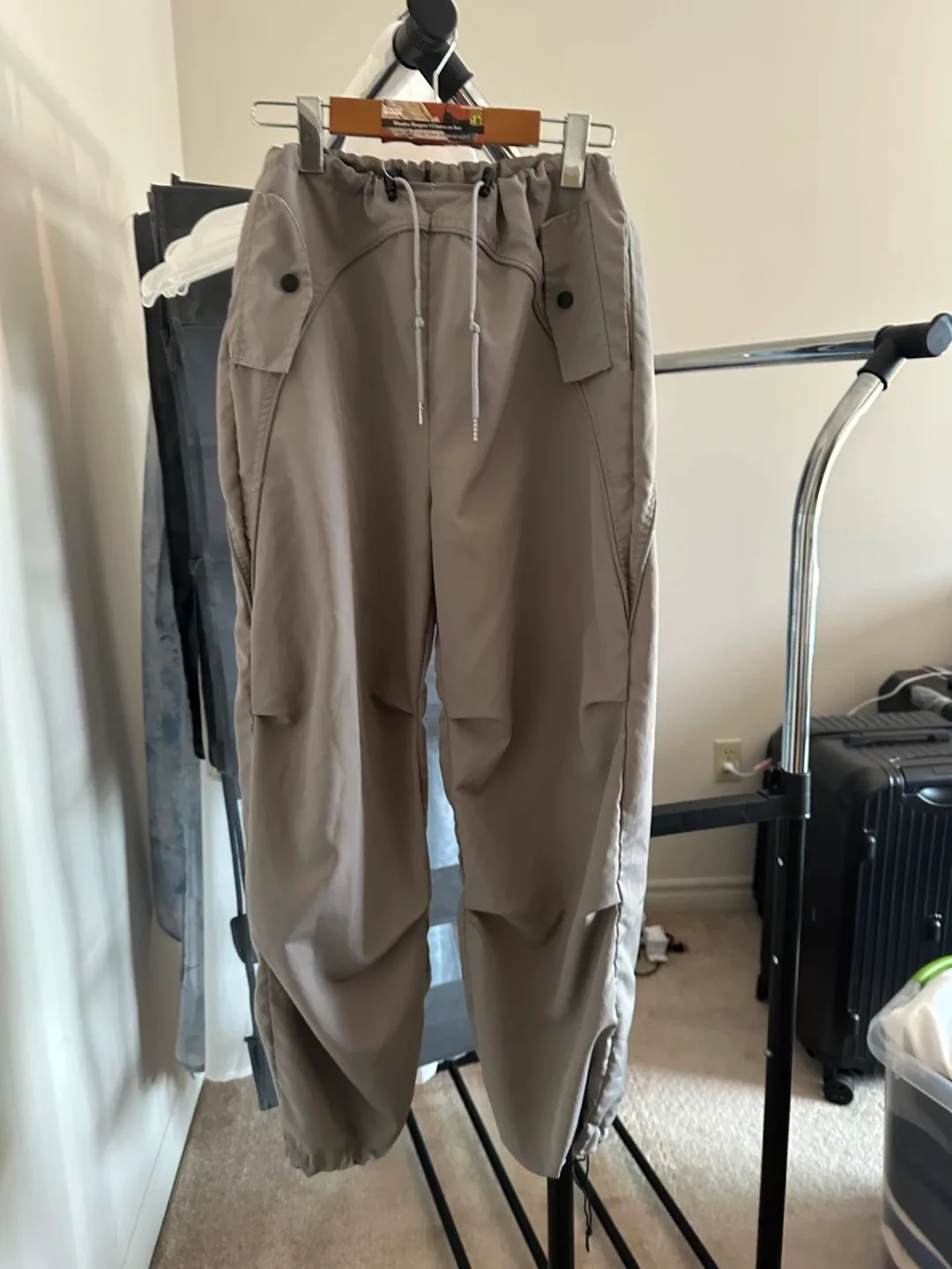 Taupe Cargo Pants with Drawstring Waist thumbnail