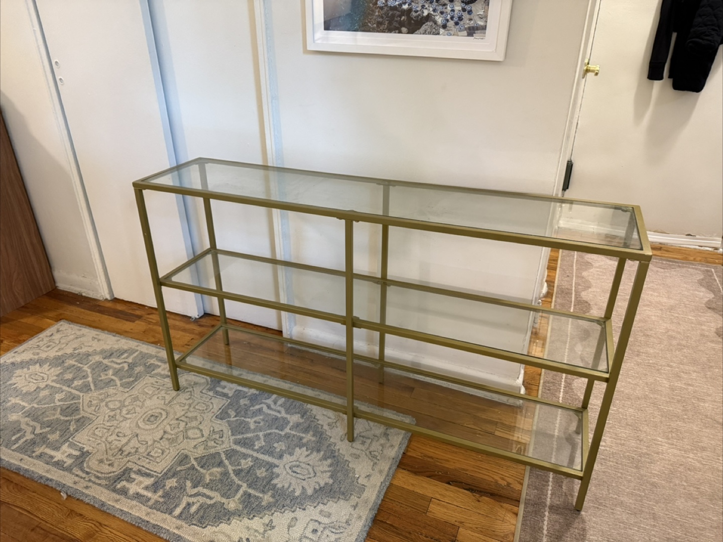 Gold Metal and Glass 3-Tier Console Table