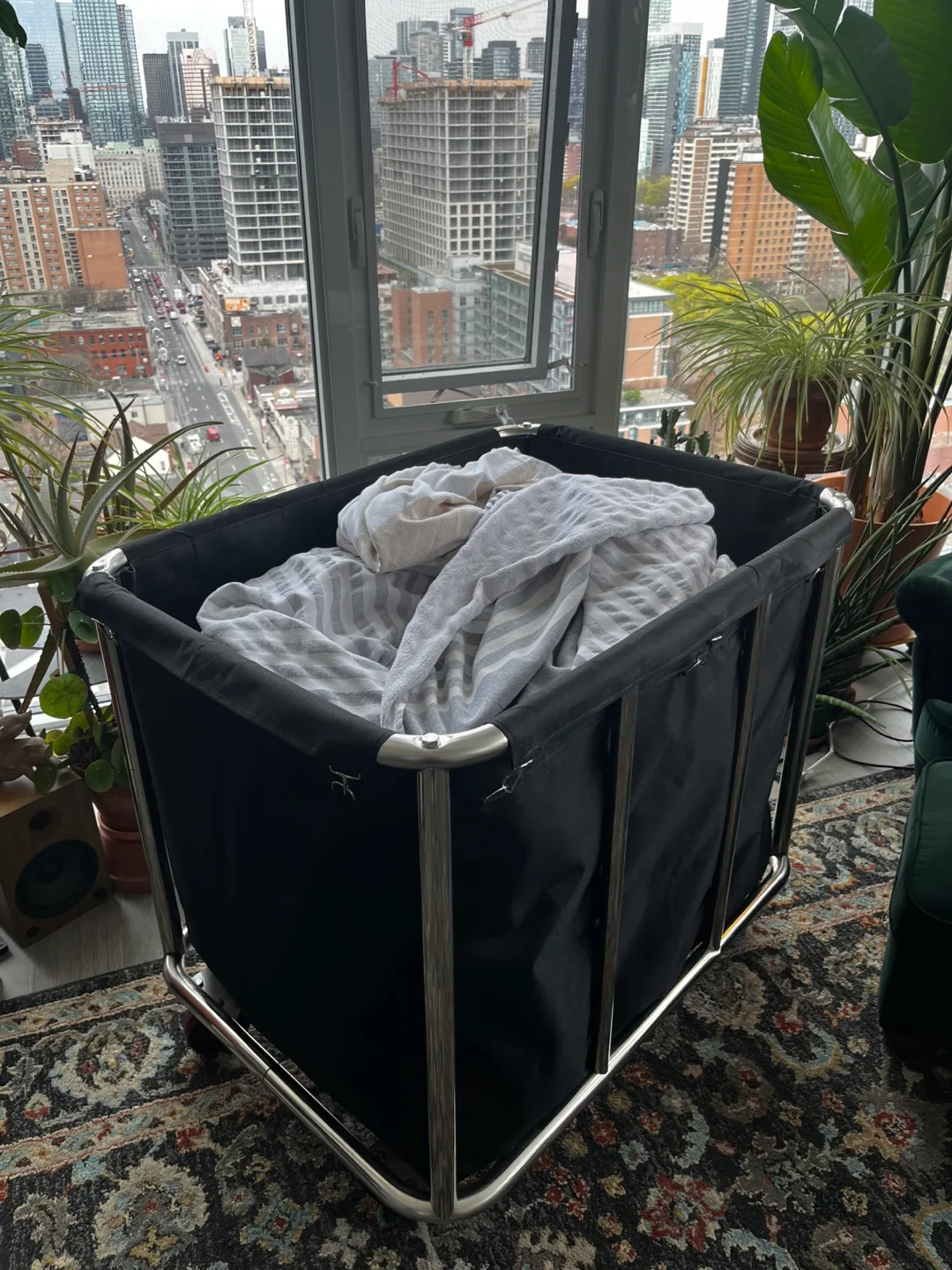 Rolling Laundry Hamper - Stainless Steel Frame thumbnail