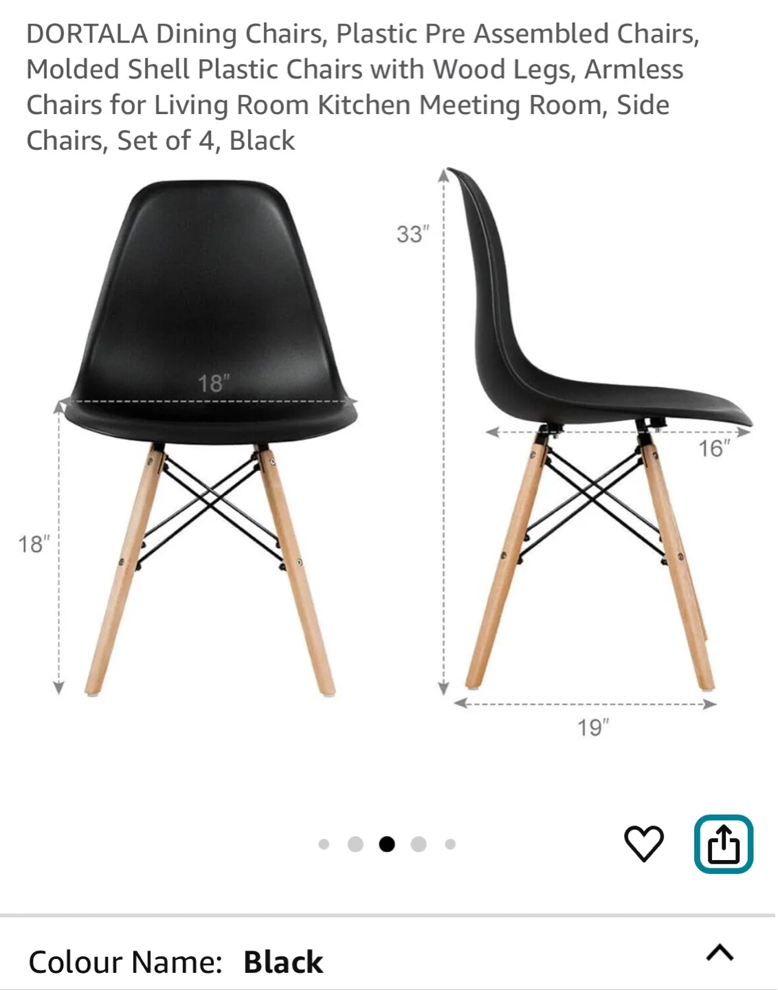 Black Plastic Dining Chairs with Wooden Legs - set of 6 thumbnail