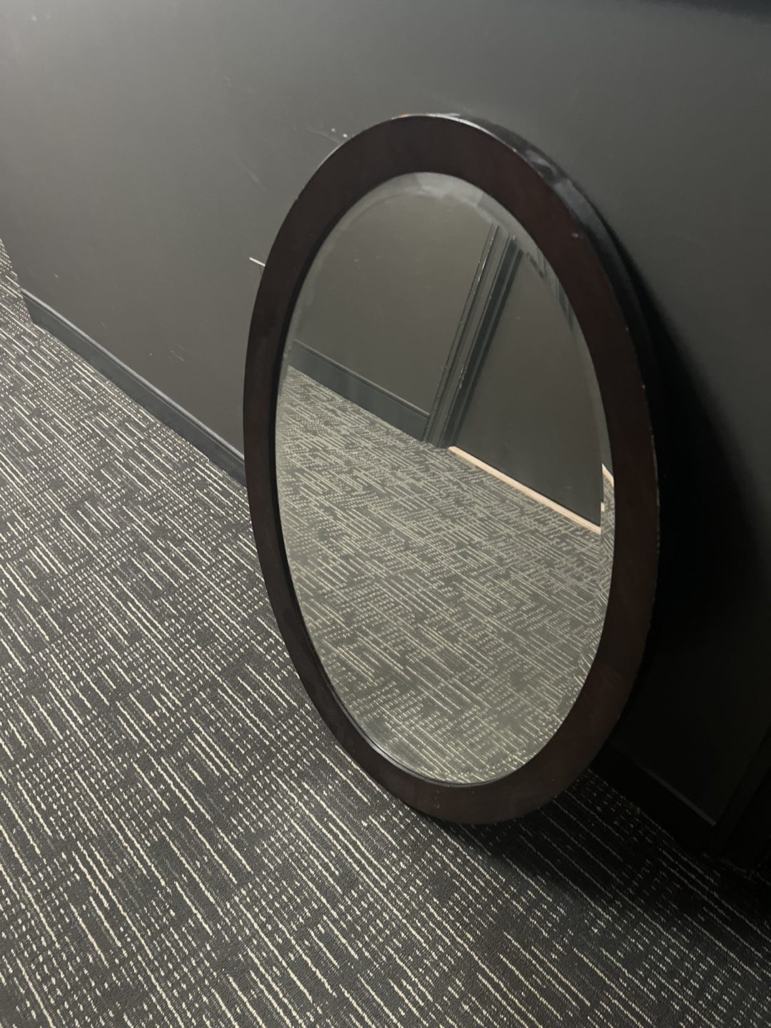 Oval Wall Mirror with Dark Wood Frame