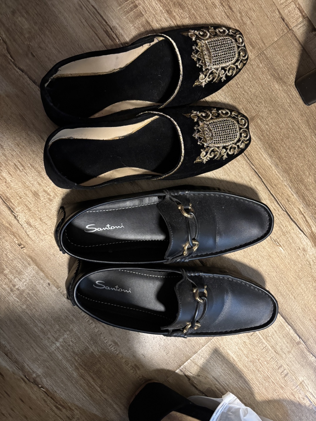 Pair of Black Embroidered Flats & Santoni Loafers