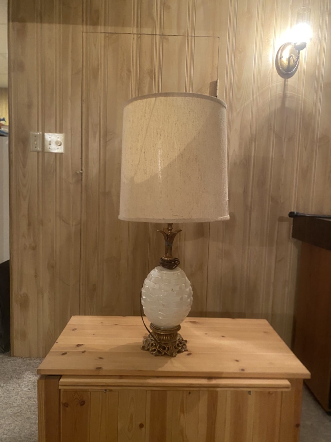 Vintage Table Lamp with Scalloped Glass Base