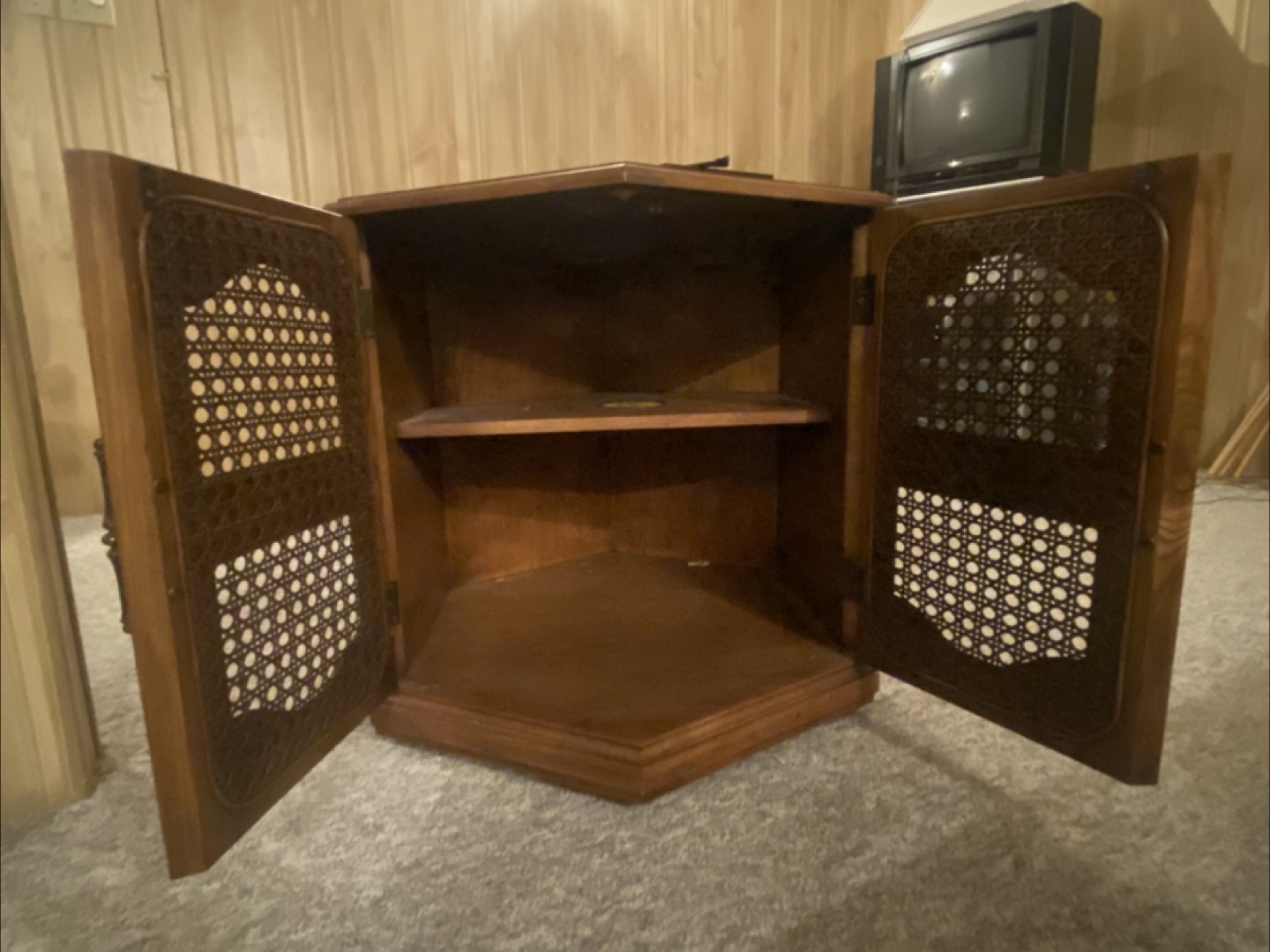 Vintage Corner Cabinet with Rattan Doors - photo 2