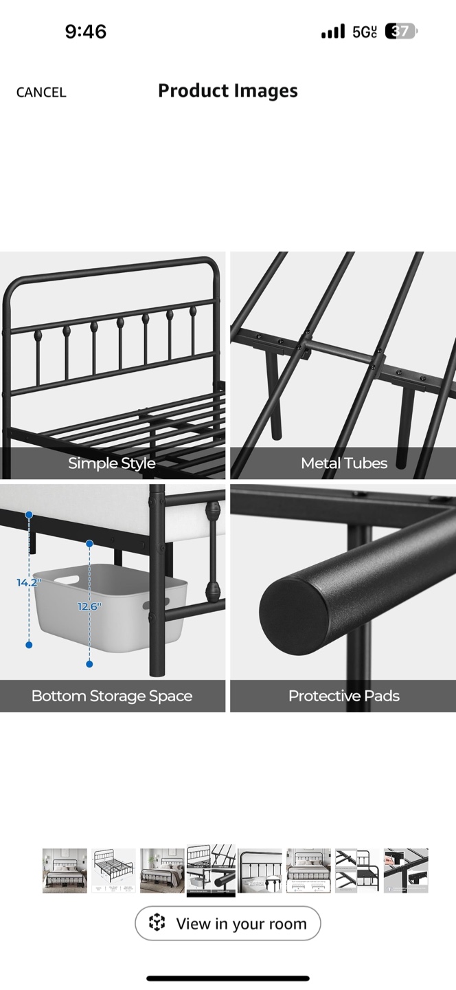 Queen Size Metal Bed Frame - Black - Simple Style - photo 4