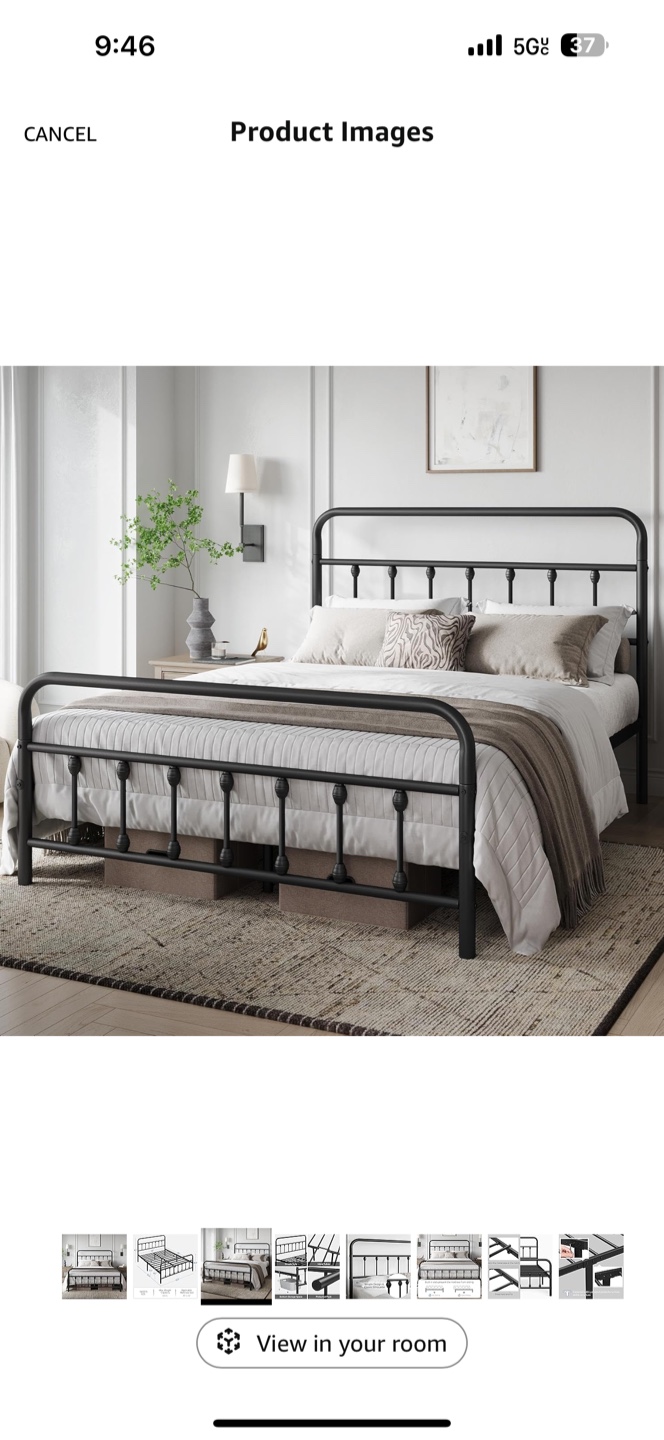 Queen Size Metal Bed Frame - Black - Simple Style