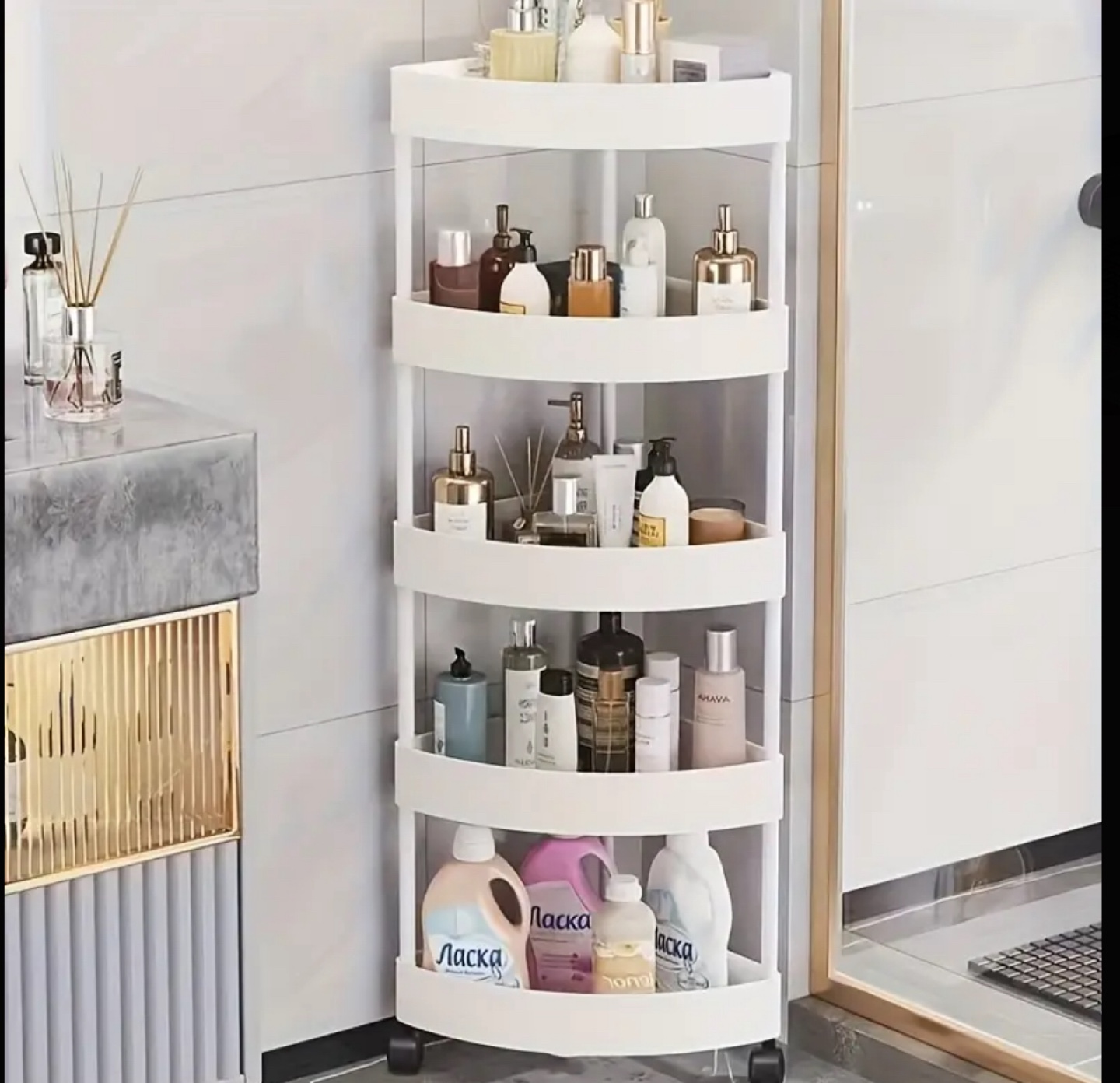 Five-Tier Corner Rolling Storage Shelf Organizer