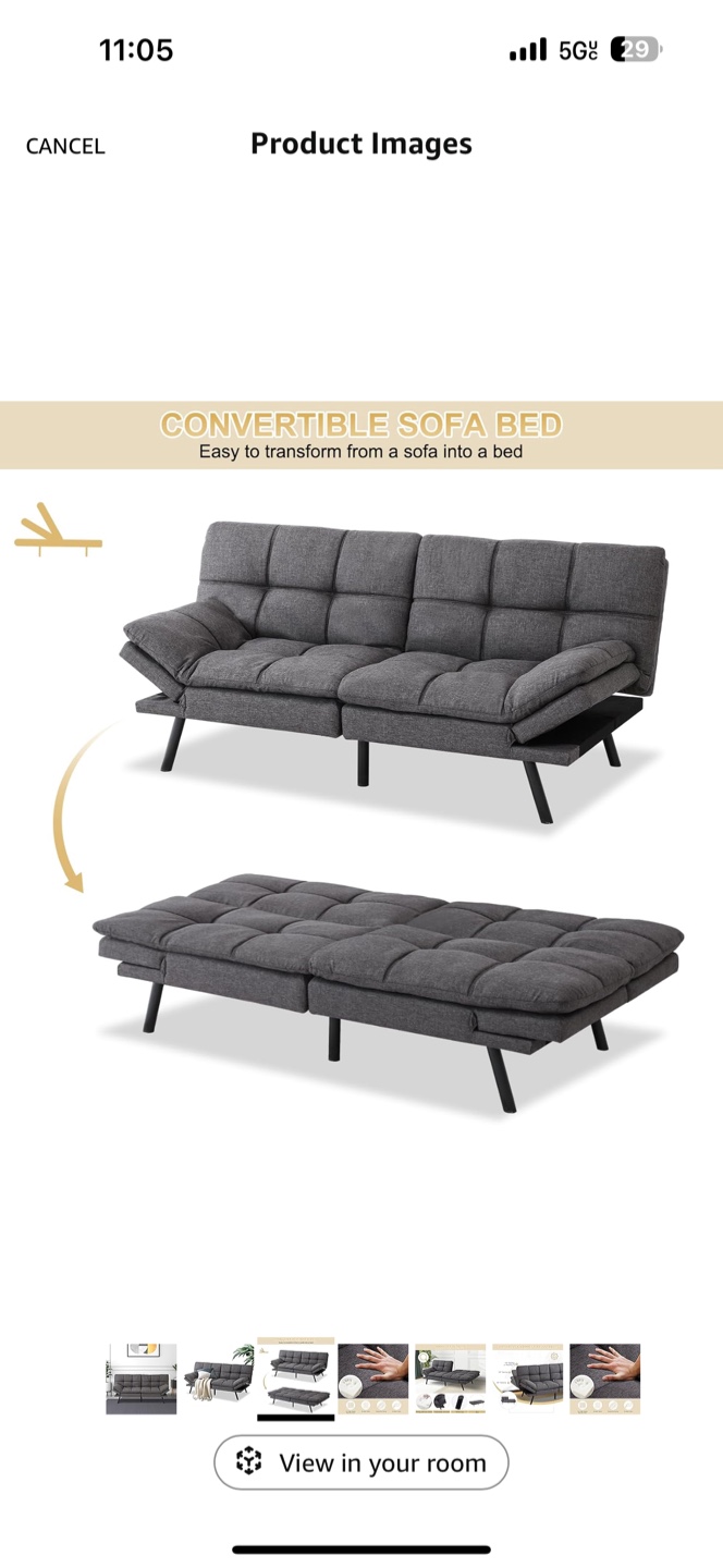 MUUJEGM Futon Convertible Sofa Bed - Dark Gray