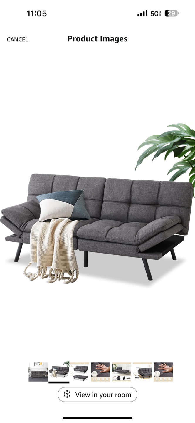MUUJEGM Futon Convertible Sofa Bed - Dark Gray - photo 2