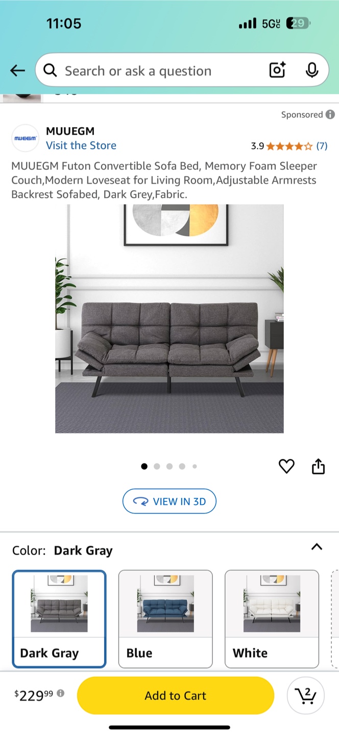 MUUJEGM Futon Convertible Sofa Bed - Dark Gray - photo 4