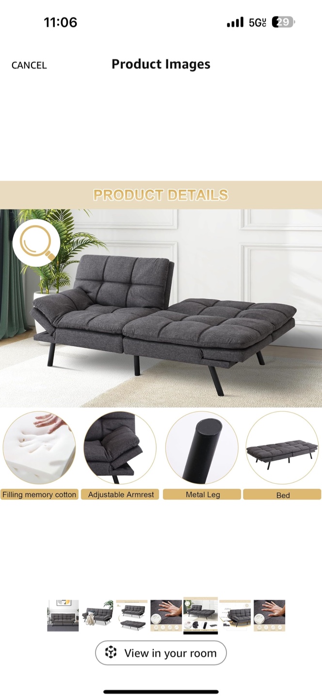 MUUJEGM Futon Convertible Sofa Bed - Dark Gray - photo 3