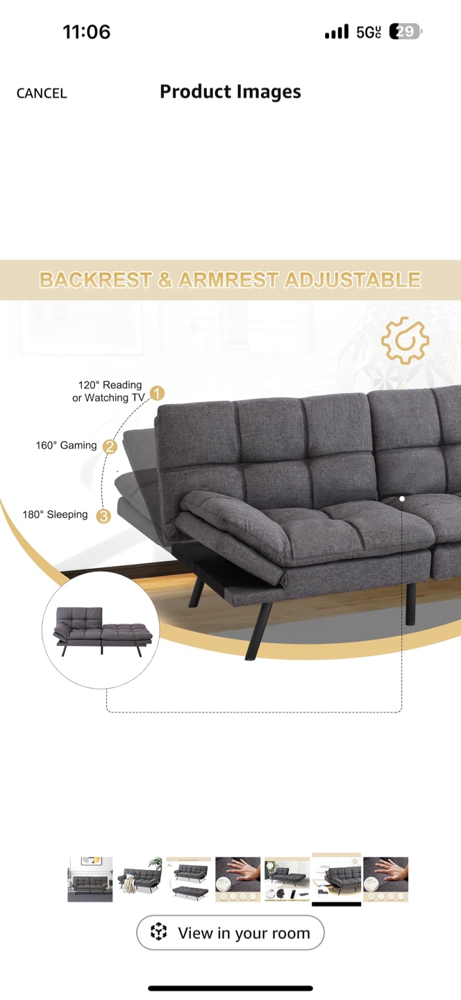 MUUJEGM Futon Convertible Sofa Bed - Dark Gray - photo 5