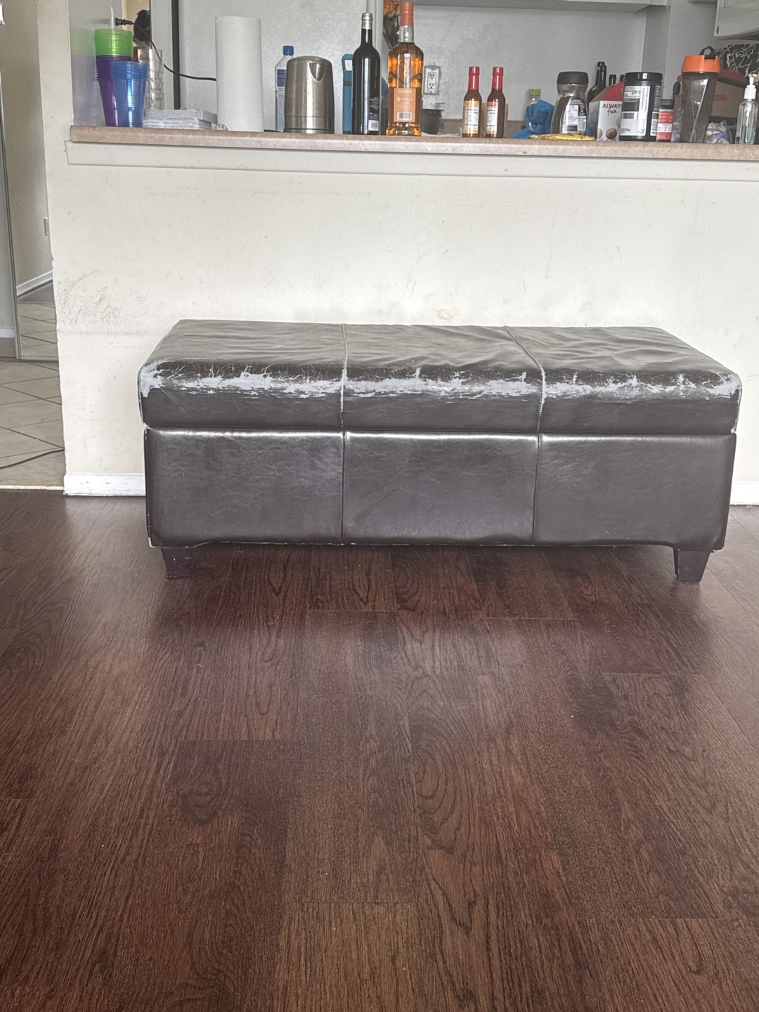 Brown Leather Storage Ottoman