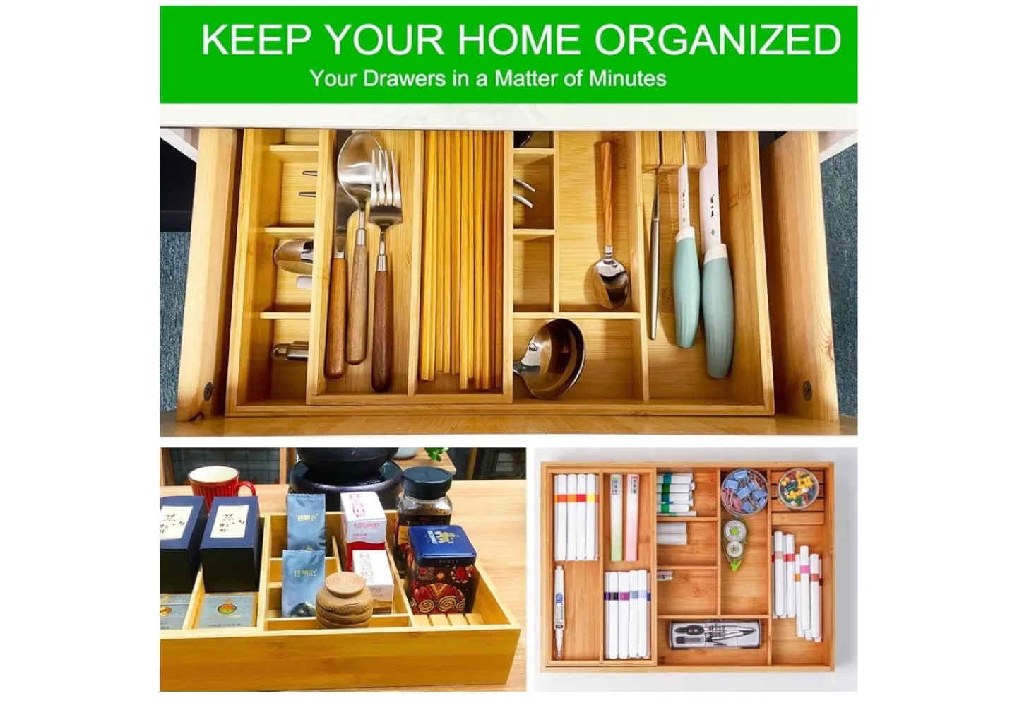 Bamboo Drawer Organiser - Cutlery Tray image indicator(4)