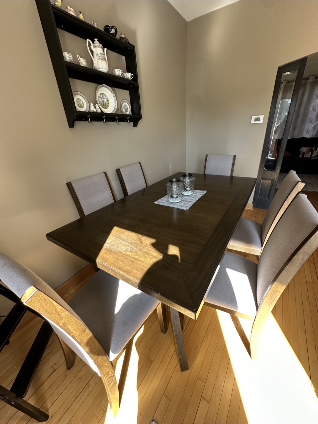 6-Piece Dining Set - Dark Brown Table & Grey Chairs - photo 4