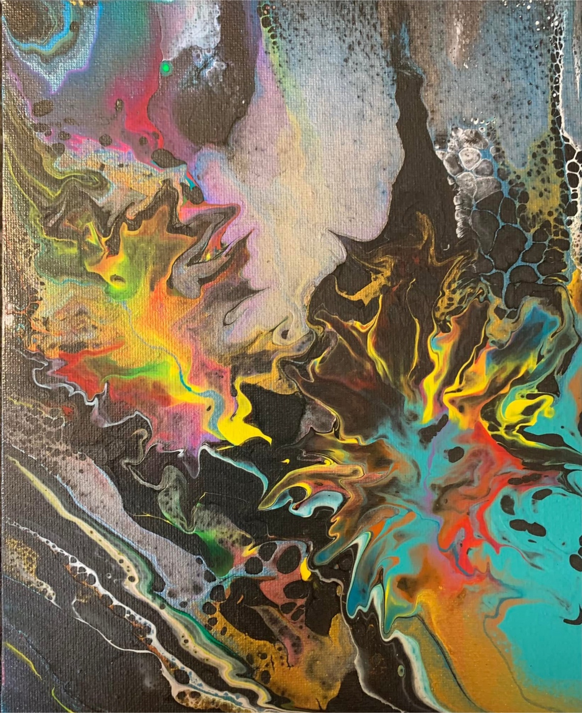 Original Acrylic Pour Painting - Rainbow Leaf