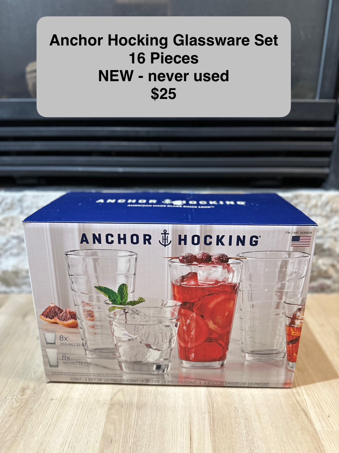 Anchor Hocking Glassware Set - 16 Pieces - New