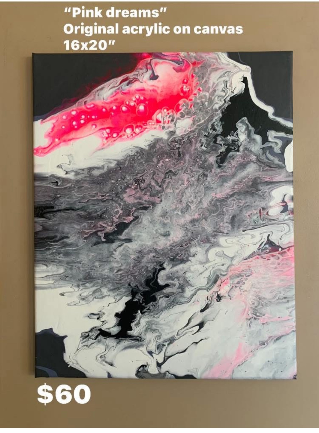 "Pink dreams" Original Acrylic Pour Painting on Canvas