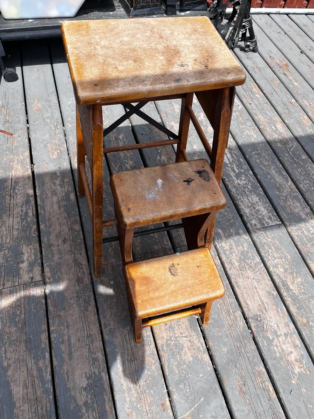 Vintage Wooden Step Stool with Top thumbnail
