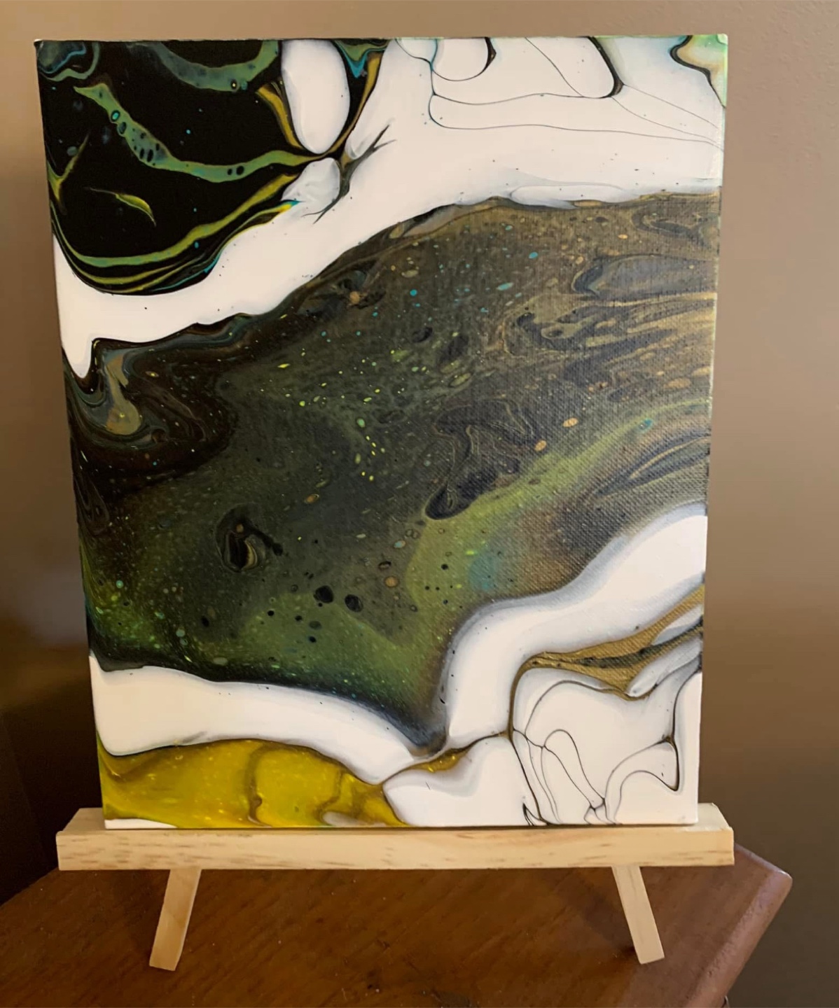 Original Abstract Pour Painting - Green, Black, and Gold - photo 2