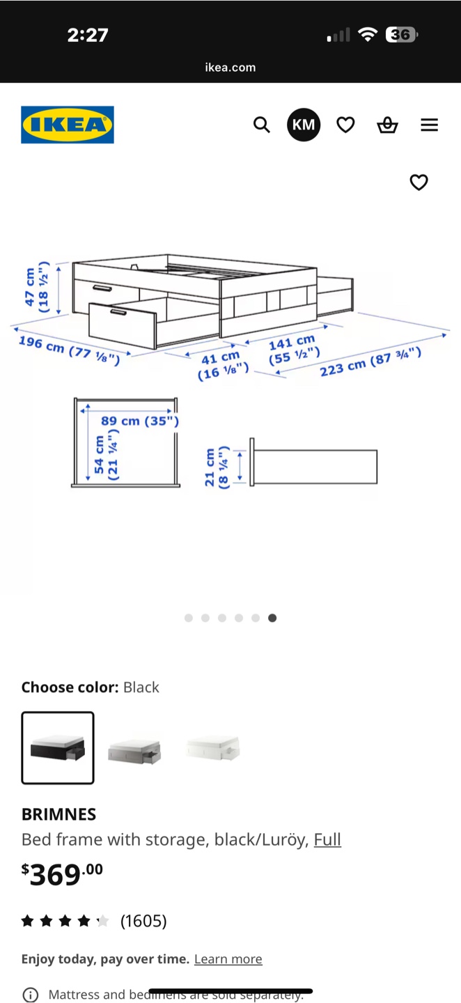 IKEA BRIMNES Bed Frame with Storage - Full, Black - photo 2
