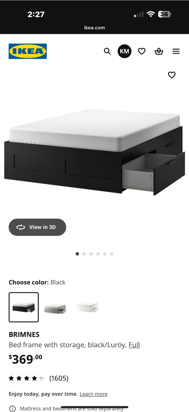 IKEA BRIMNES Bed Frame with Storage - Full, Black