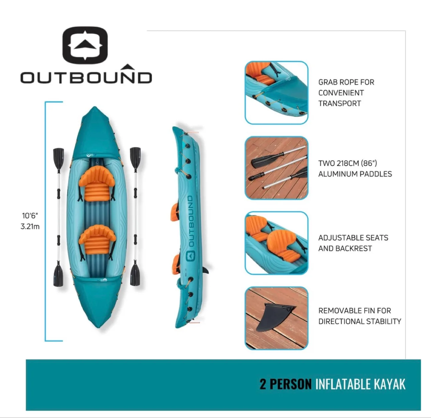 Outbound 2-Person Inflatable Kayak with Paddles image indicator(4)