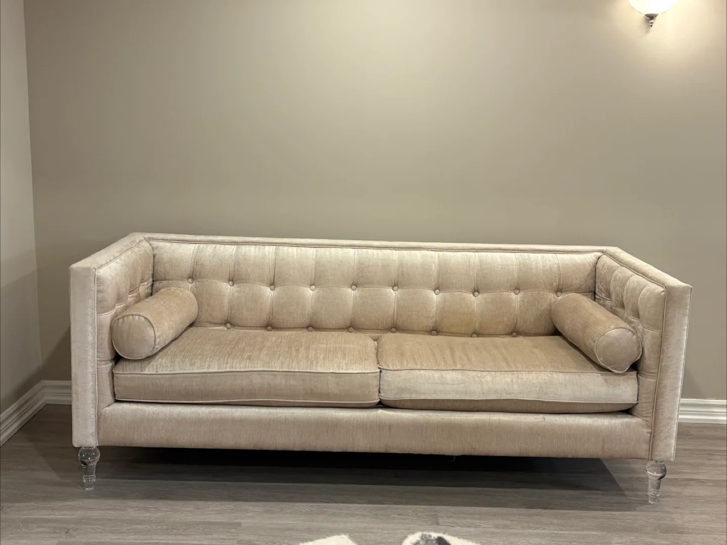 Elegant Beige Velvet Sofa thumbnail