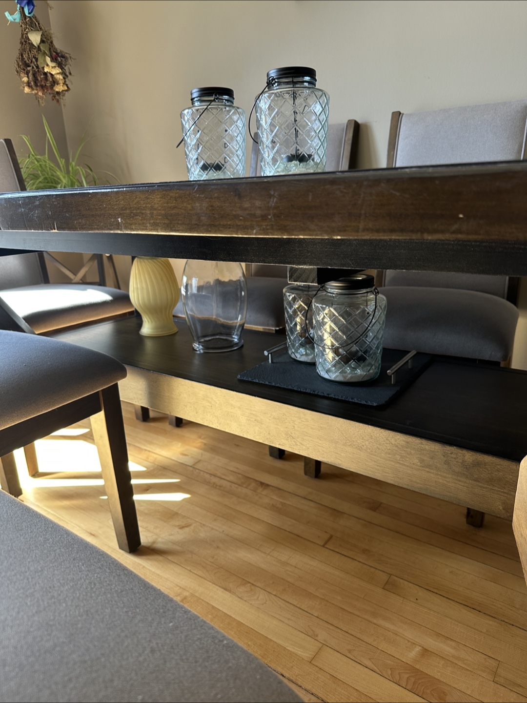6-Piece Dining Set - Dark Brown Table & Grey Chairs - photo 5